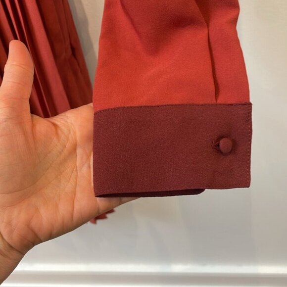 ModCloth Just My Typist Long Sleeve Shirt Dress In Brick pleated skirt sz XXS - Picture 7 of 15